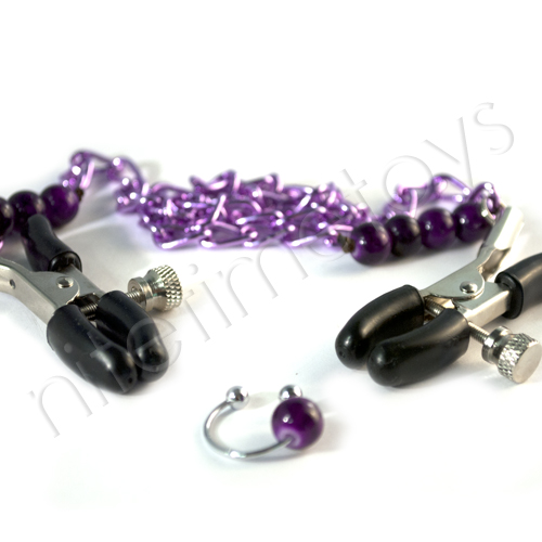 Purple Chain Nipple Clamps with Navel Ring - Click Image to Close