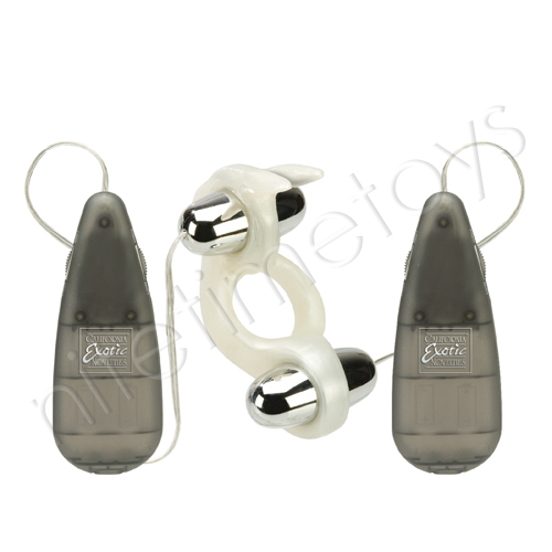 Rockin' Rabbit Vibrating Cock Ring with Dual Remotes - Click Image to Close
